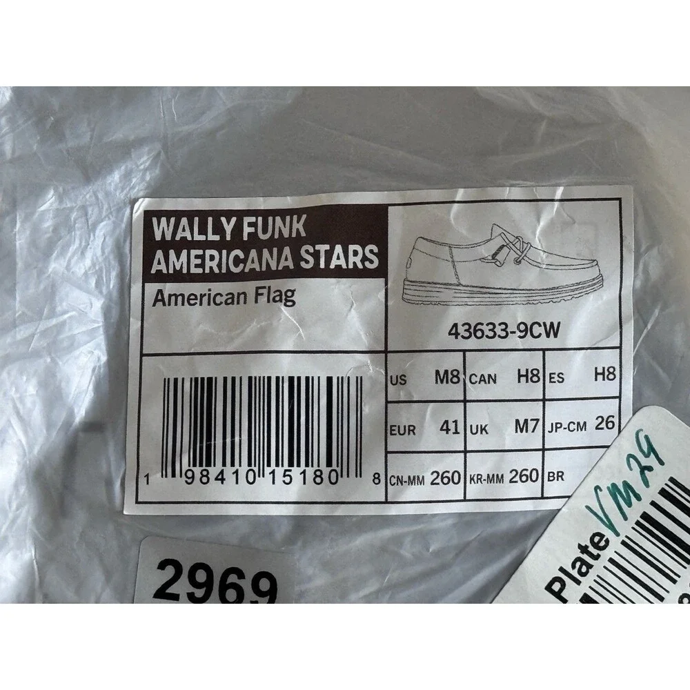 Men’s Size 8 HEYDUDE Wally Funk Americana Stars American Flag 43633-9CW